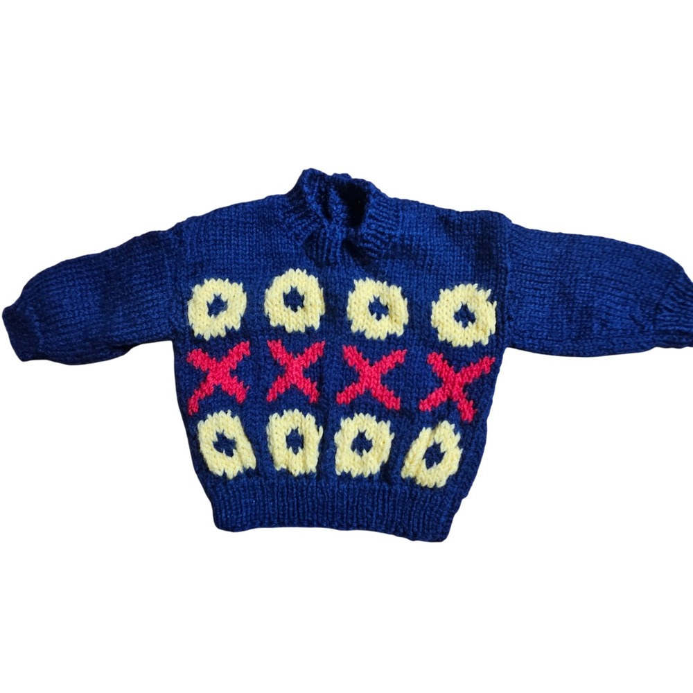 Vintage Handmade Knit Tic Tac Toe Pullover Sweater Baby 3-6 Months Kidcore